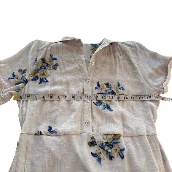 Figueroa & Flower Embroidered Tiered Midi Dress Flowy Floral Ruffle Large Tan L - Picture 11 of 15